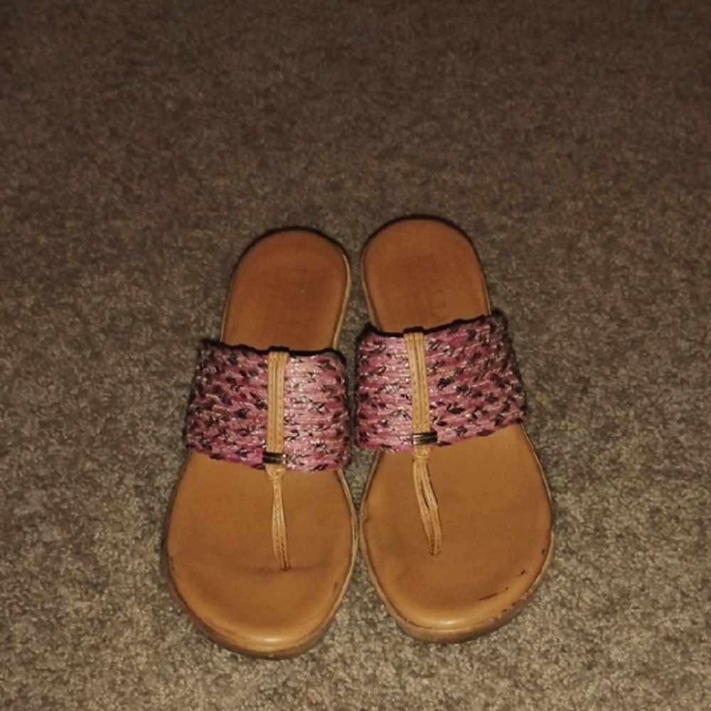 Women's Pink Woven Slide Sandals